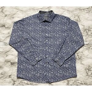 Paulo Solari Modern Fit Men's Shirt 2XL Blue White Paisley Performance Stretch